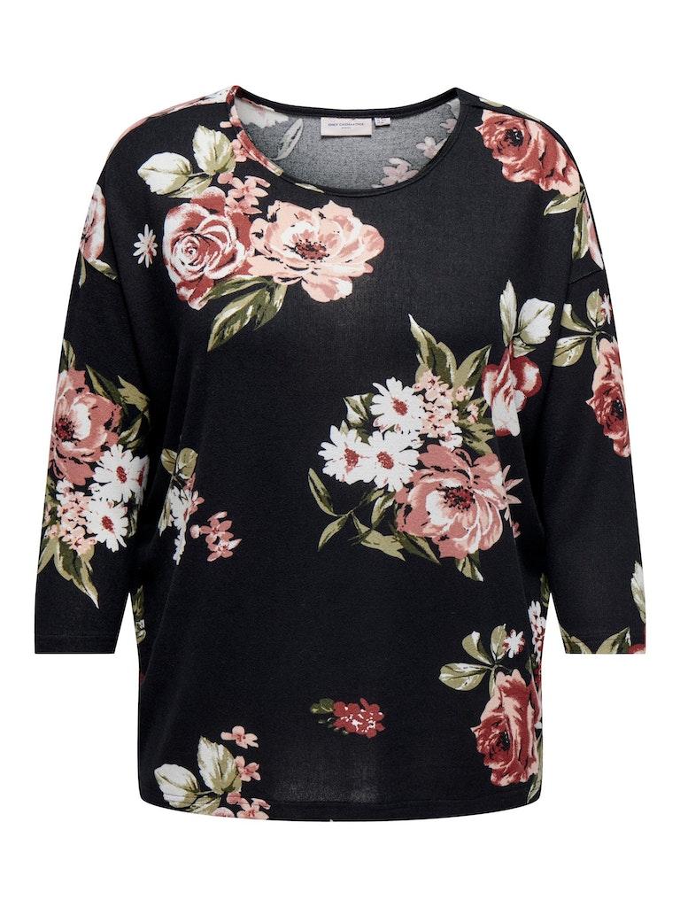 Only Carmakoma Caralba Top Black/Rose BOUQU maat L 50/52