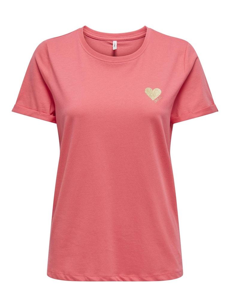 Only T-shirt Onlkita Life S/s Top Noos 15244714 Dubarry/gold Glitter Dames Maat - M