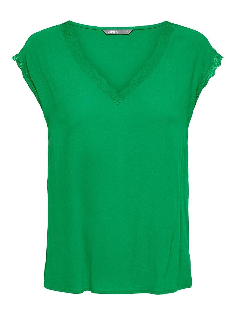 Only T-shirt Onljasmina S/s V-neck Lace Top Noos 15252241 Kelly Green Dames Maat - XL