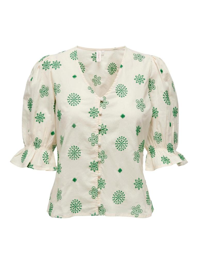 Only Blouse Onljasmin Ss Emb Top Wvn 15252580 Creme/kelly Green Dames Maat - M
