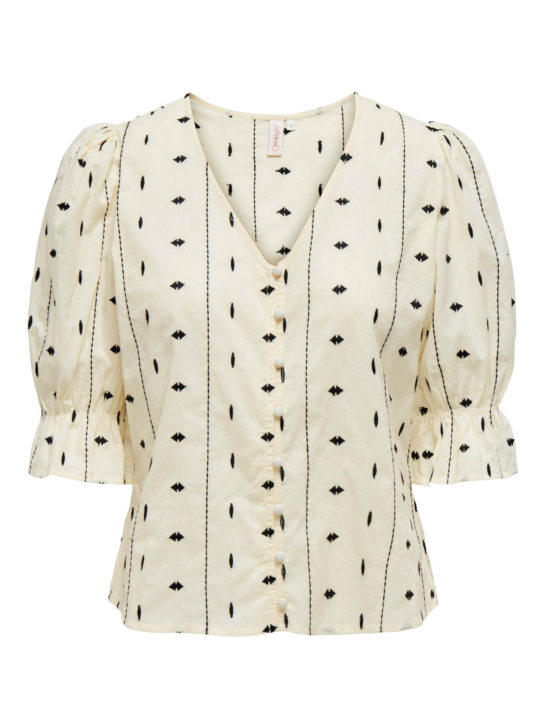 Only Blouse Onljasmin Ss Emb Top Wvn 15252580 Creme/black Dames Maat - XS