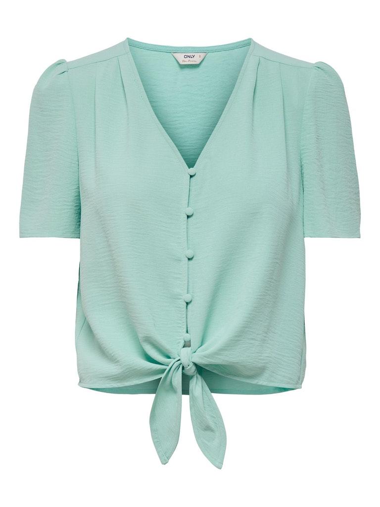 Only ONLMETTE SS BUTTON KNOT TOP - Pastel Tu Turquoise