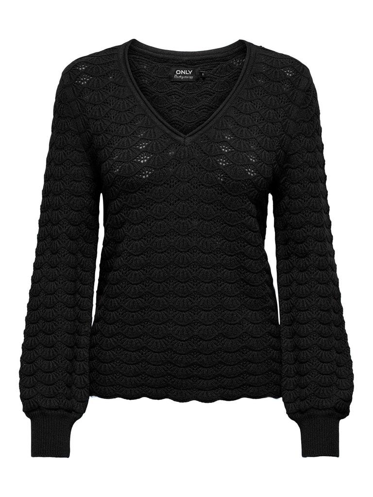 Only Trui Onlfia Ls Structure V-neck Cc Knt 15279905 Black Dames Maat - S