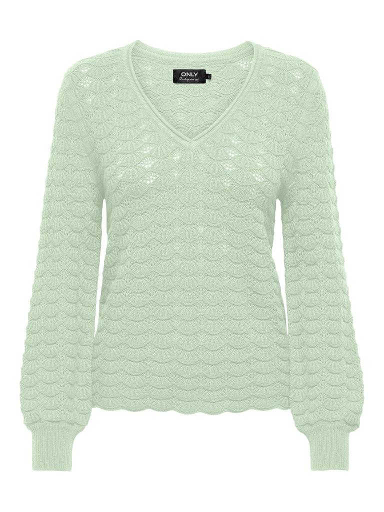Only Trui Onlfia Ls Structure V-neck Cc Knt 15279905 Mist Green/melange Dames Maat - S