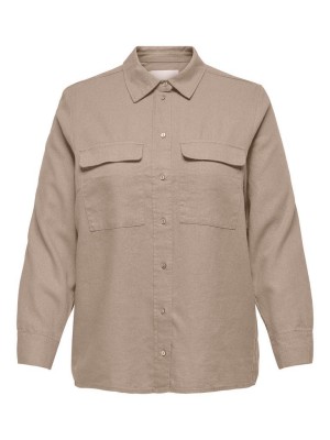 Carmakoma CARCARO L/S OVS LINEN SHIRT TLR Oxford Tan | Freewear CARCARO L/S OVS LINEN SHIRT TLR - www.freewear.nl - Freewear