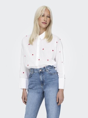 Only ONLNEW LINA GRACE LS EMB SHIRT NOOS: Bright White/HEART | Freewear ONLNEW LINA GRACE LS EMB SHIRT NOOS: - www.freewear.nl - Freewear