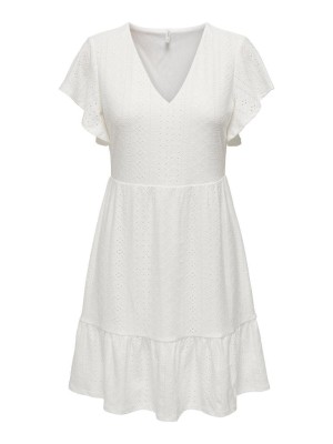 Only ONLSANDRA S/S V-NECK DRESS JRS Cloud Dancer | Freewear