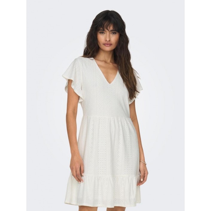 Only ONLSANDRA S/S V-NECK DRESS JRS Cloud Dancer | Freewear ONLSANDRA S/S V-NECK DRESS JRS - www.freewear.nl - Freewear