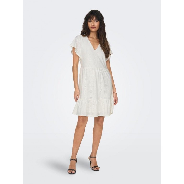 Only ONLSANDRA S/S V-NECK DRESS JRS Cloud Dancer | Freewear ONLSANDRA S/S V-NECK DRESS JRS - www.freewear.nl - Freewear