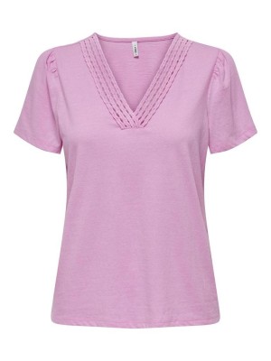 Only ONLBENITA S/S V-NECK TOP JRS Begonia Pink | Freewear