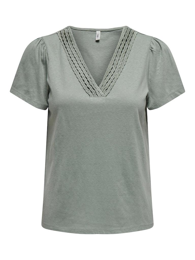 Only T-shirt Onlbenita S/s V-neck Top Jrs 15294612 Chinois Green Dames Maat - M