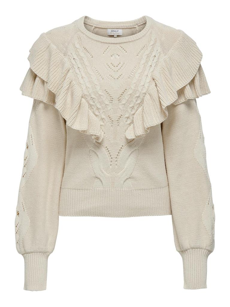 Only Trui Onlrillo Ls Ruffle Oneck Cc Knt 15294646 Birch Dames Maat - XL