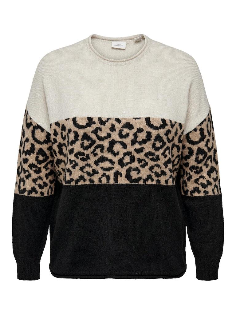 ONLY CARMAKOMA CARJADE ANIMAL LS O-NECK KNT Dames Trui - Maat XL-54