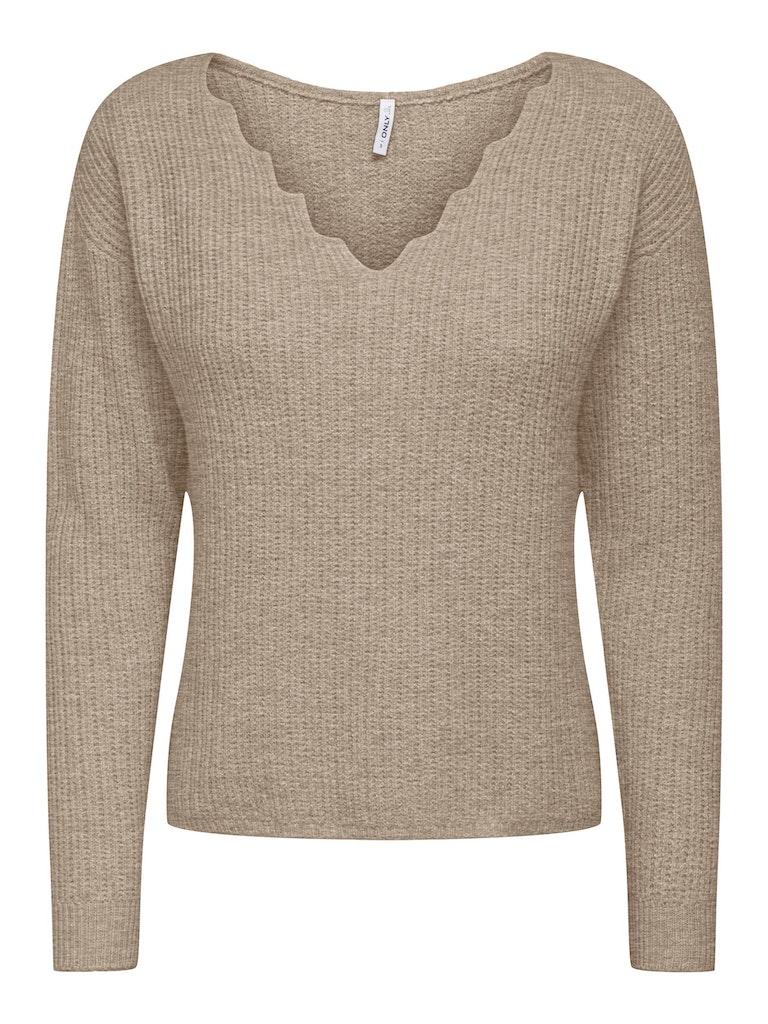 Only Trui Onlgabriel Life L/s Revers Vneck Cc 15297168 Mocha Meringue/w Melange Dames Maat - L