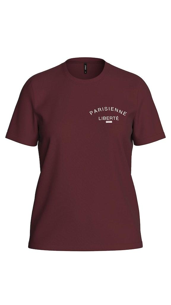 Only T-shirt Onlcarole Reg S/s French Top Box Jr 15301676 Cabernet/parisienne Dames Maat - M