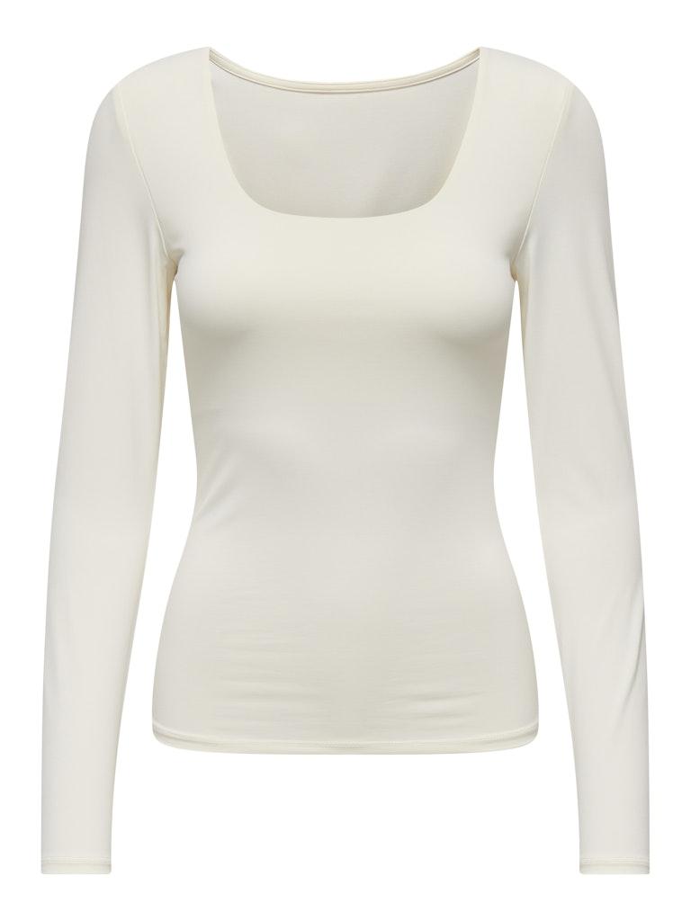 Only T-shirt Onlea L/s 2-way Deep Neck Top Jrs Noos 15302647 Cloud Dancer Dames Maat - XS