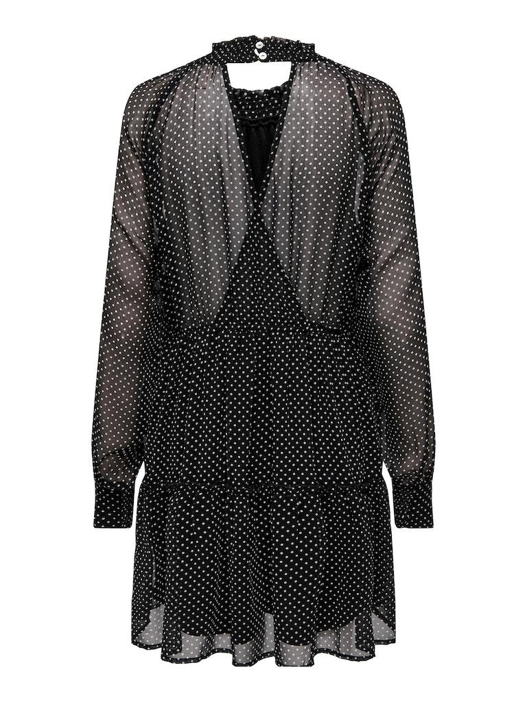 Only Jurk Onlisabella Ls Short Highneck Dress 15308982 Black/white Dots Dames Maat - XL