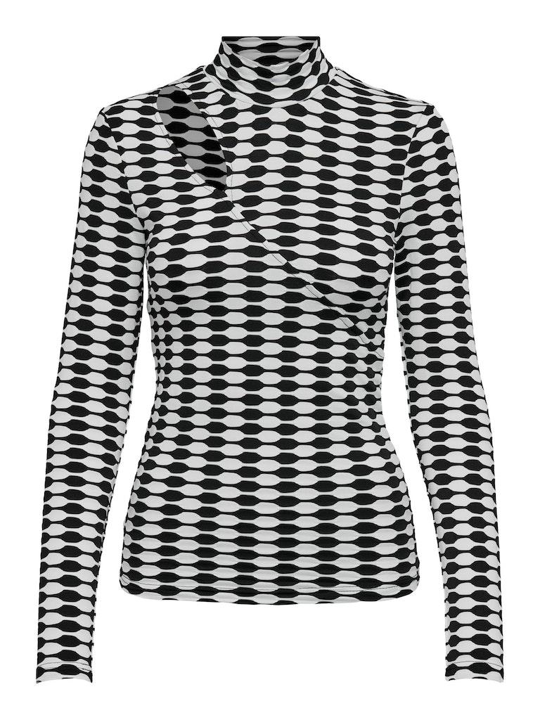 Only T-shirt Onltenna L/s Highneck Cutout Top Bo 15310219 Black/white Dames Maat - XS