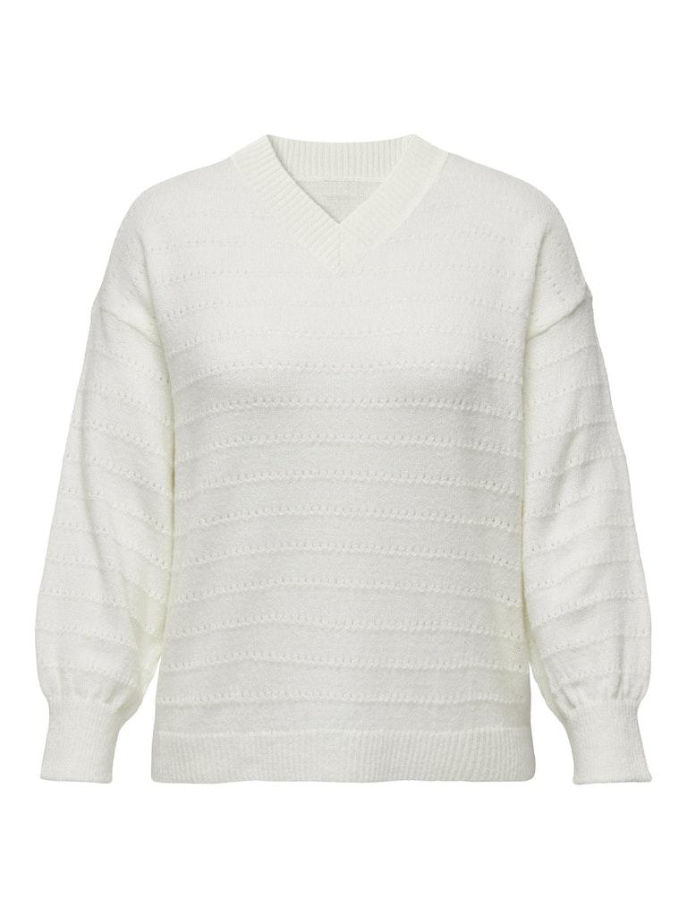 Carlita LS Structure V-Neck KNT Trui Only Carmakoma , White , Dames