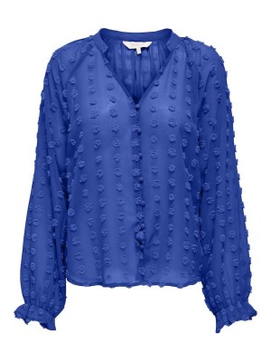 Only ONLPIXI DOBBY LIFE BUTTON TOP WVN C: Dazzling Blue | Freewear