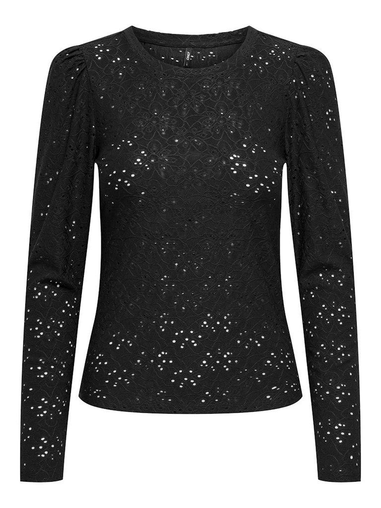Only T-shirt Onlsmilla L/s O-neck Puff Top Jrs 15313956 Black Dames Maat - S