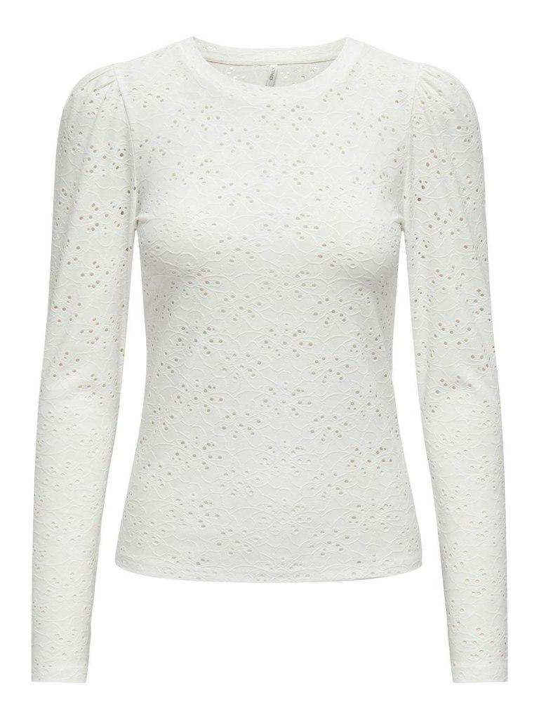 Only T-shirt Onlsmilla L/s O-neck Puff Top Jrs 15313956 Cloud Dancer Dames Maat - L