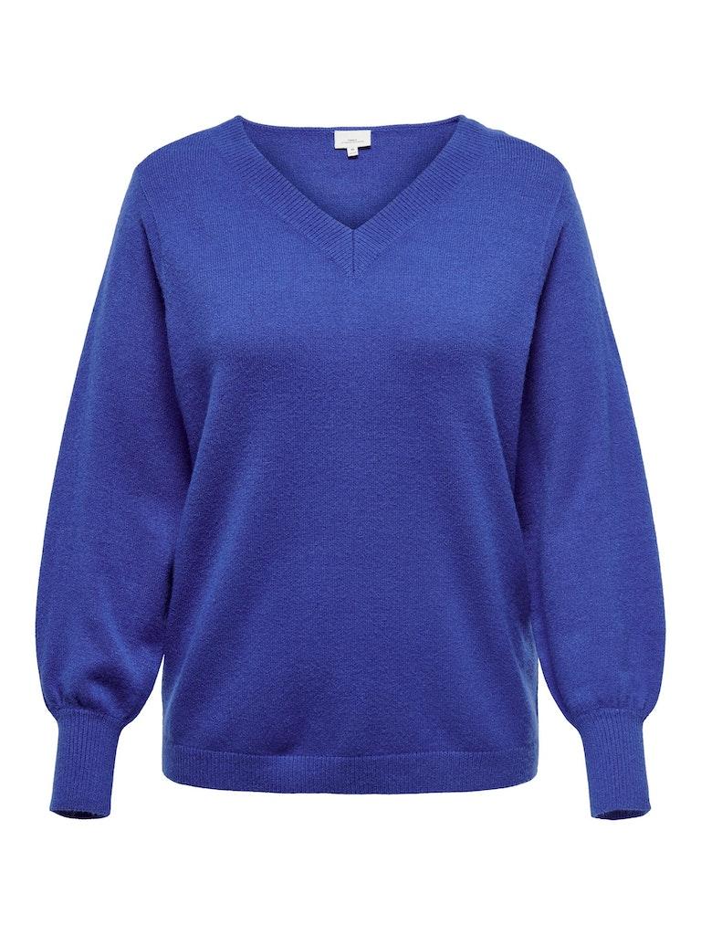 Omkeerbare V-Hals Trui in Surf the Web Blauw Only Carmakoma , Blue , Dames