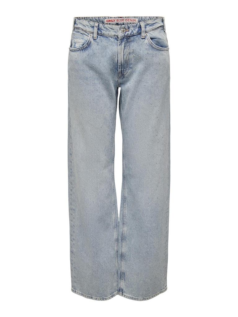 Wide fit jeans met all-over siersteentjes, model 'COBAIN'