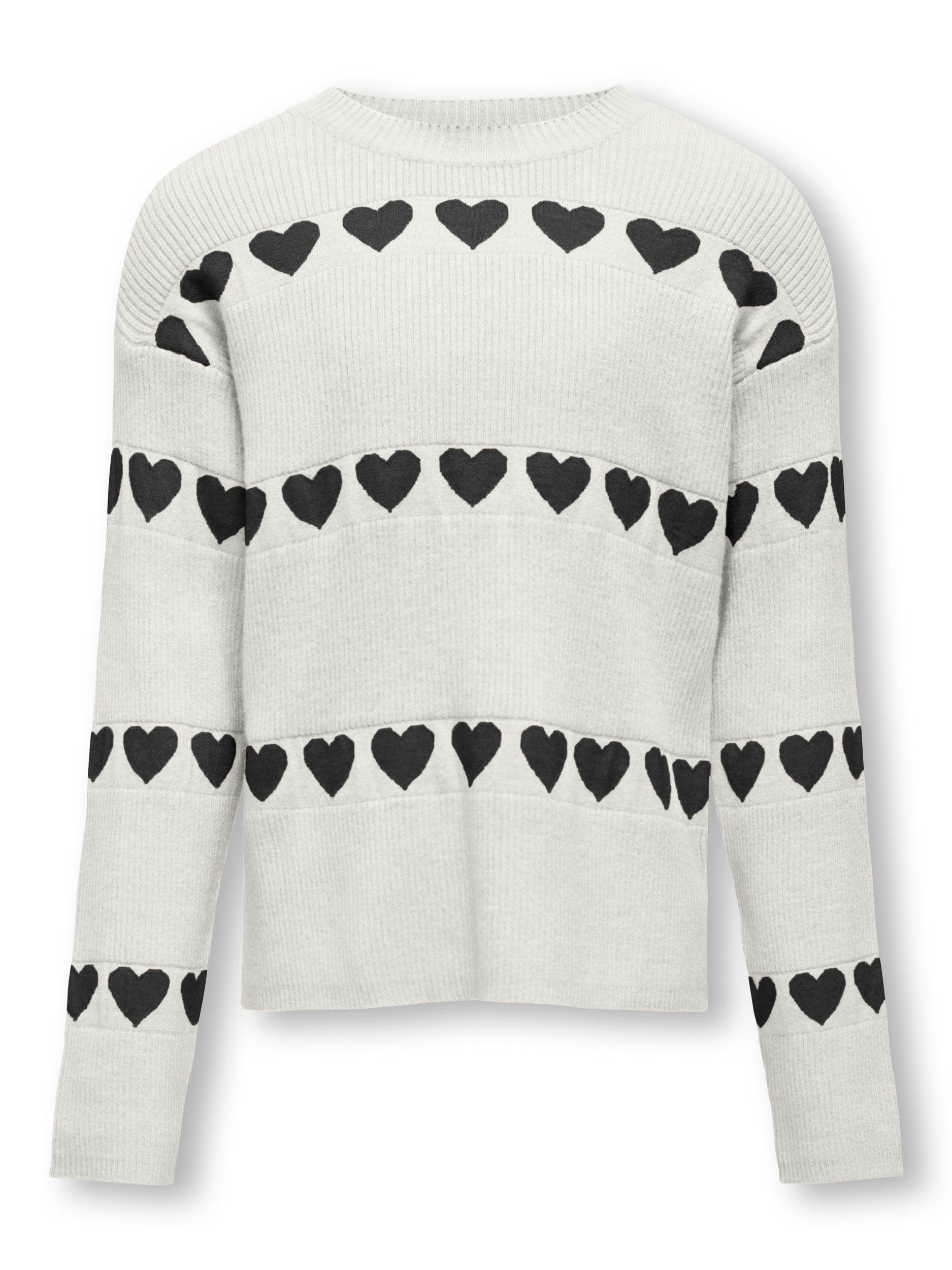 Hart O-Neck Gebreide Trui Cloud Dancer/Zwart Only , White , Dames