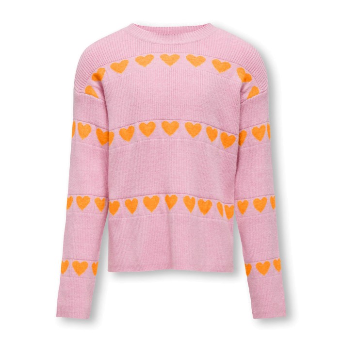 Only KOGDANA L/S HEART O-NECK KNT Begonia Pink/Apricot Hearts | Freewear KOGDANA L/S HEART O-NECK KNT - www.freewear.nl - Freewear