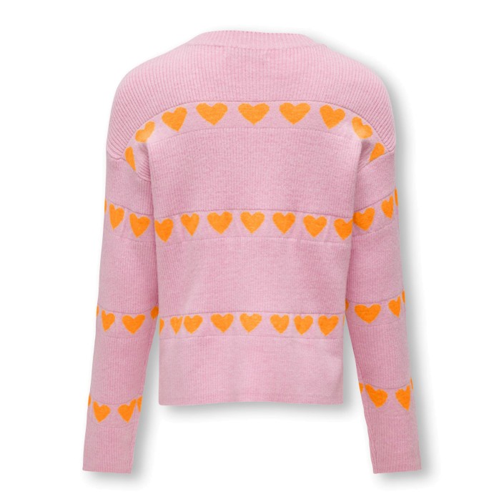 Only KOGDANA L/S HEART O-NECK KNT Begonia Pink/Apricot Hearts | Freewear KOGDANA L/S HEART O-NECK KNT - www.freewear.nl - Freewear