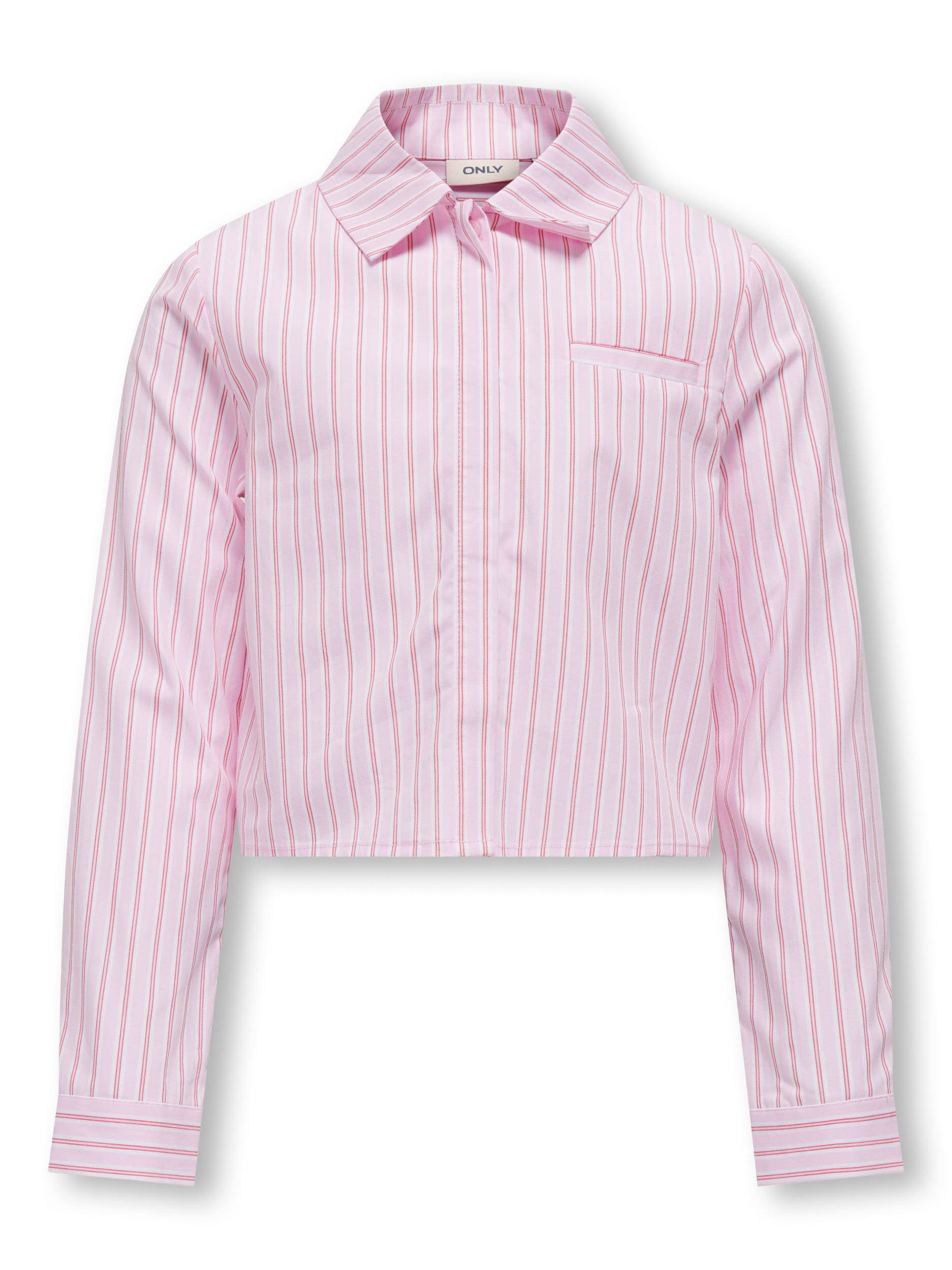 ONLY KOGHOLLY MICHELLE STRIPE SHORT SHIRT WVN Meisjes Blouse - Begonia PinkStripes:Bright White + Flame Scarlet - Maat 140