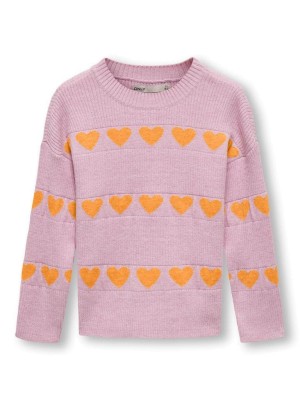 ONLY:KIDS ONLY KMGDANA L/S HEART O-NECK KNT Begonia Pink/Apricot Hearts | Freewear KMGDANA L/S HEART O-NECK KNT - www.freewear.nl - Freewear