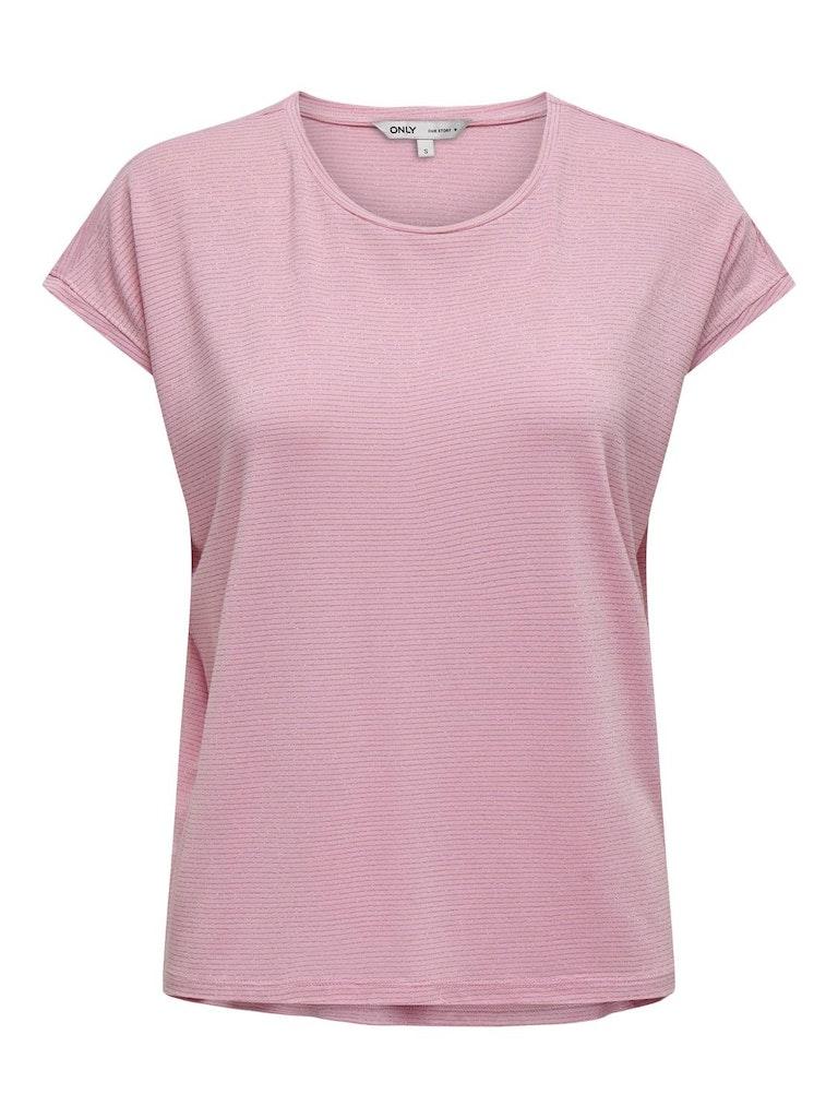 Only T-shirt Onlclaudia S/s Glitter Stripe Top J 15318422 Bonbon/gold Lurex Dames Maat - XS