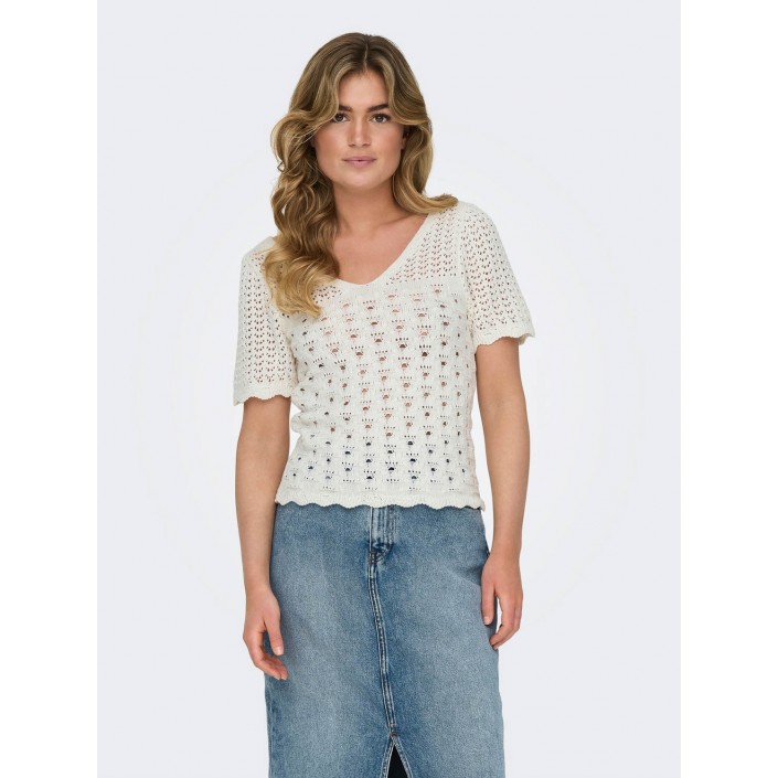 Only ONLBECCA LIFE SS V-NECK TOP KNT Cloud Dancer | Freewear ONLBECCA LIFE SS V-NECK TOP KNT - www.freewear.nl - Freewear