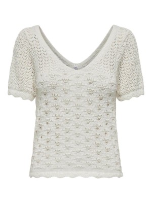 Only ONLBECCA LIFE SS V-NECK TOP KNT Cloud Dancer | Freewear ONLBECCA LIFE SS V-NECK TOP KNT - www.freewear.nl - Freewear