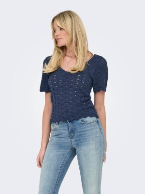 Only ONLBECCA LIFE SS V-NECK TOP KNT Ombre Blue | Freewear ONLBECCA LIFE SS V-NECK TOP KNT - www.freewear.nl - Freewear