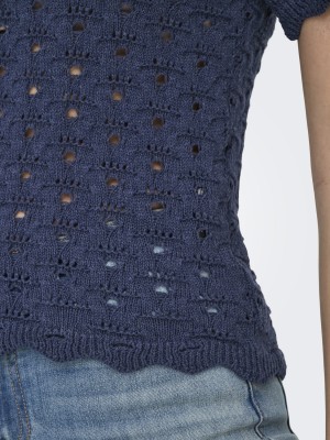 Only ONLBECCA LIFE SS V-NECK TOP KNT Ombre Blue | Freewear ONLBECCA LIFE SS V-NECK TOP KNT - www.freewear.nl - Freewear