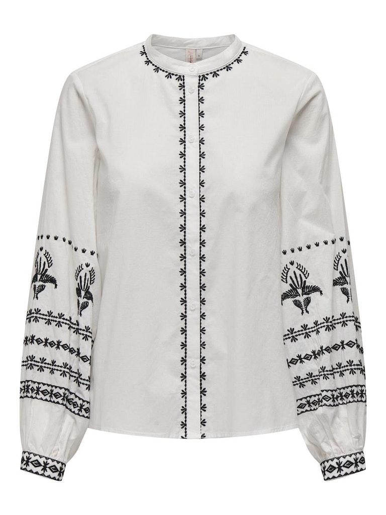Only Blouse Onlaudra Dicte Contrast Shirt Wvn 15319192 Cloud Dancer/emb. Black Dames Maat - L