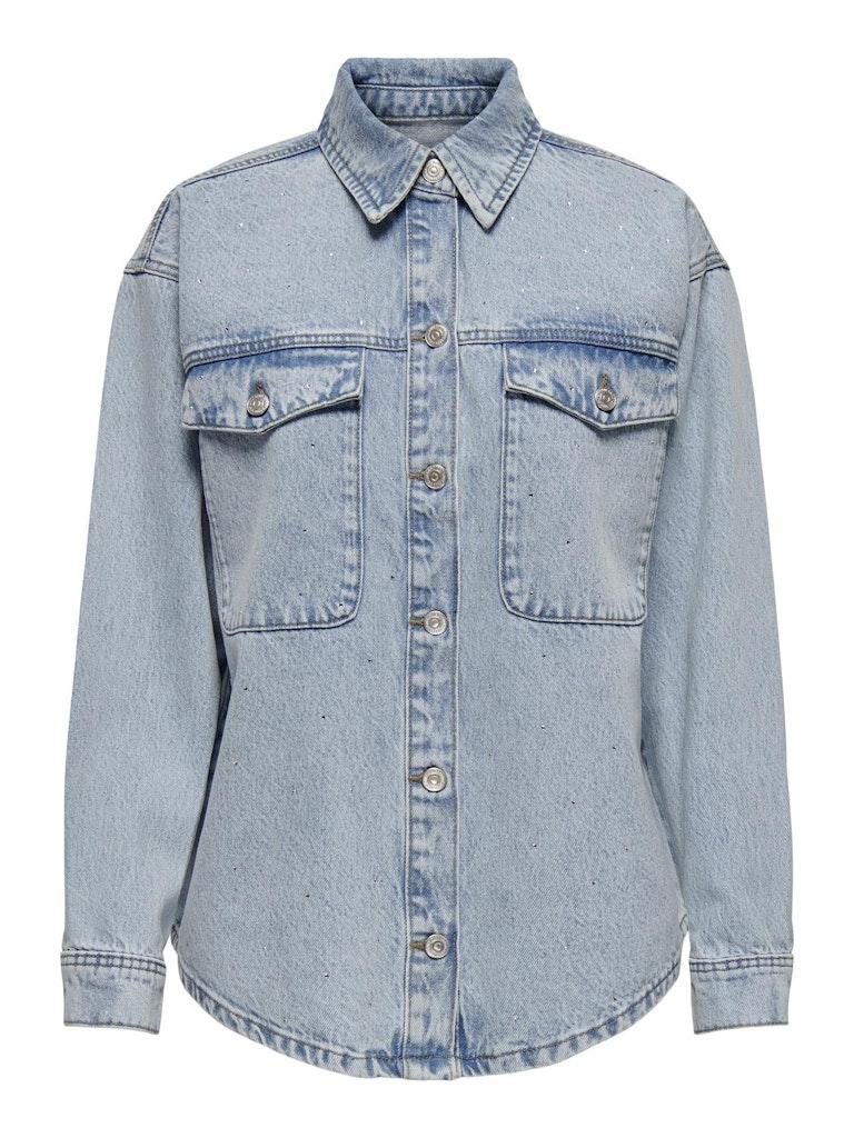 Only Jas Onlmercury Ls Ovs Rhinest Dnm Jacke 15319803 Light Blue Denim Dames Maat - XS