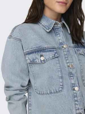 Only ONLMERCURY LS OVS RHINEST DNM JACKE: Light Blue Denim | Freewear ONLMERCURY LS OVS RHINEST DNM JACKE: - www.freewear.nl - Freewear
