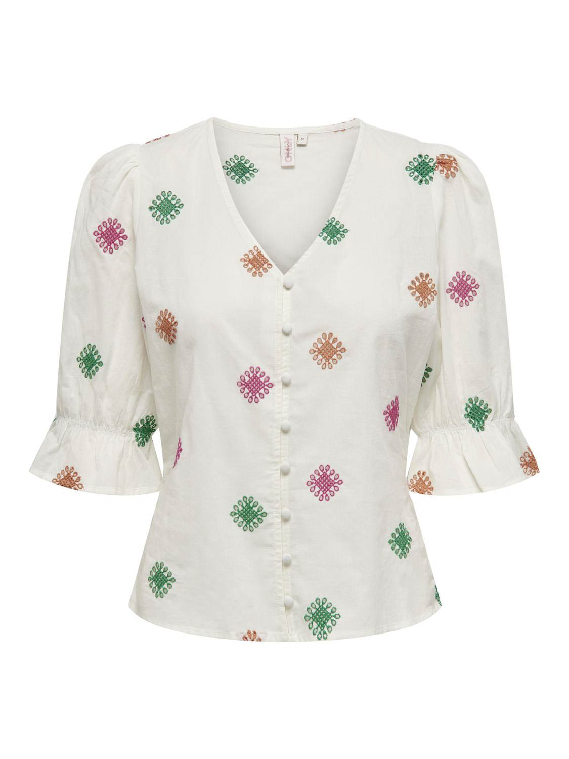 Only Blouse Onlnew Jasmin Ss Emb Top Wvn 15322984 Cloud Dancer/denimised Dames Maat - S