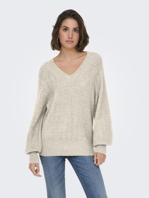 Only ONLLUCILLA LS GLITTER V-NECK KNT Birch/Gold Glitter | Freewear ONLLUCILLA LS GLITTER V-NECK KNT - www.freewear.nl - Freewear