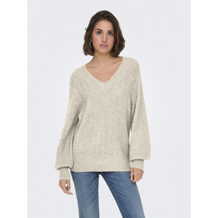 Only ONLLUCILLA LS GLITTER V-NECK KNT Birch/Gold Glitter | Freewear ONLLUCILLA LS GLITTER V-NECK KNT - www.freewear.nl - Freewear