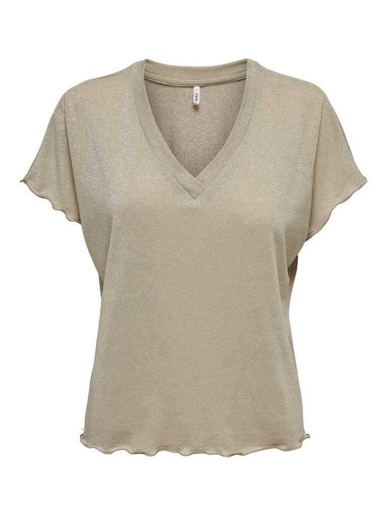 Only T-shirt Onleloise S/s Glitter V-neck Top Jr 15324376 Bone White/frosted Al Dames Maat - XXL