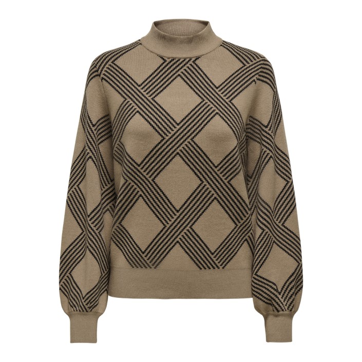 Only ONLANNY LS JQ O-NECK KNT Cocoa CrÃ©me/Black Weave | Freewear ONLANNY LS JQ O-NECK KNT - www.freewear.nl - Freewear