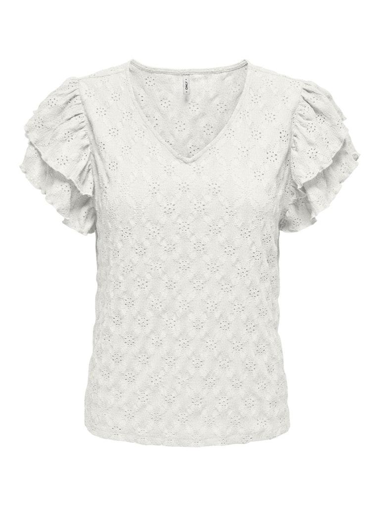 Only T-shirt Onljulia S/s Frill Top Cs Jrs 15327703 Cloud Dancer Dames Maat - L