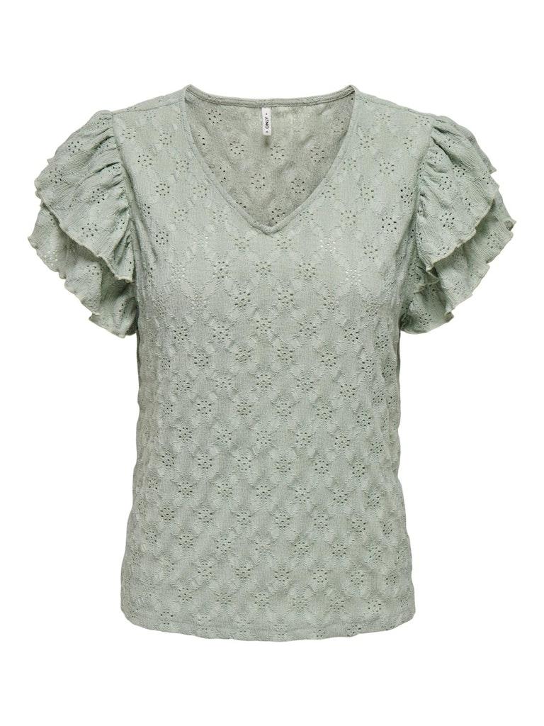 Only T-shirt Onljulia S/s Frill Top Cs Jrs 15327703 Aqua Gray Dames Maat - L
