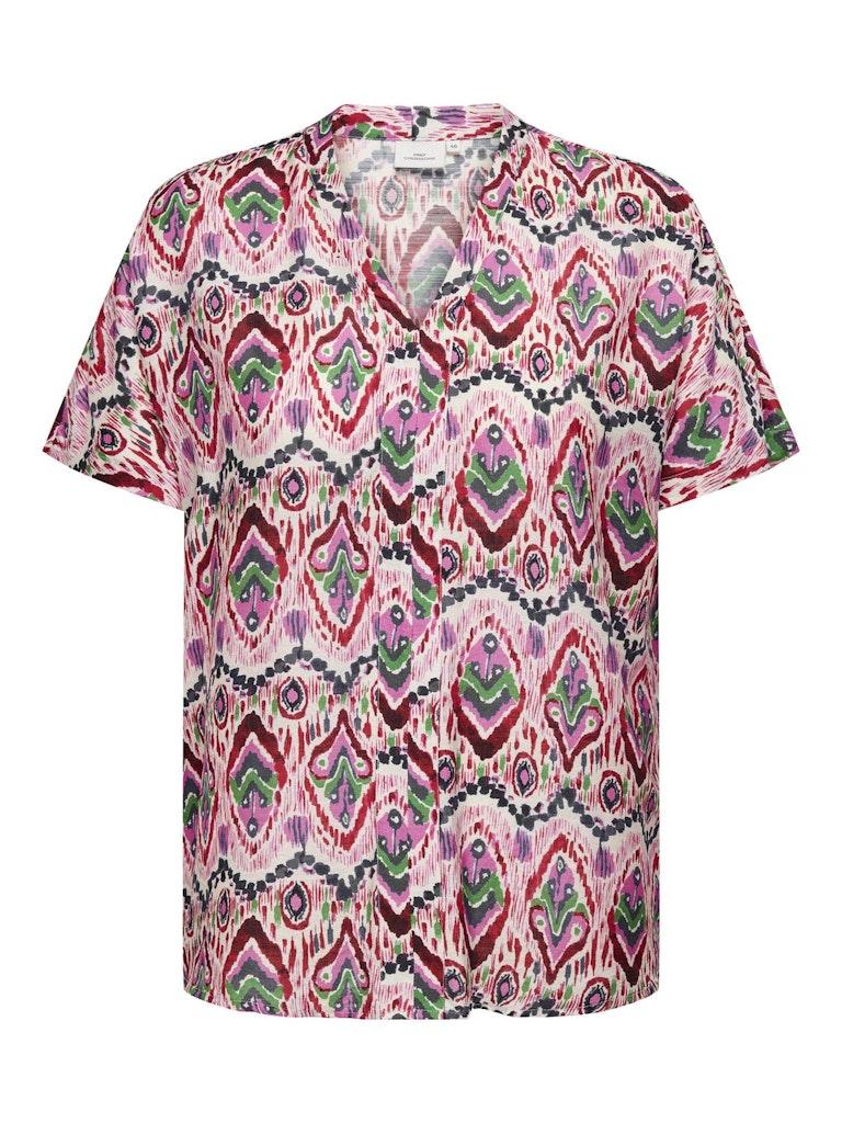 ONLY CARMAKOMA CARMENLIE S/S V-NECK TOP WVN Dames Top - Maat 54