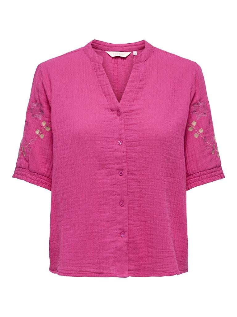 Only Blouse Onlthyra Life Ss V-neck Shirt Wvn C 15327770 Fuchsia Purple/emb Pink Dames Maat - XXL